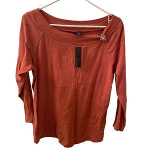 NWT The Limited Burnt Orange Knit Boatneck Sweater with Brooch | Size XL